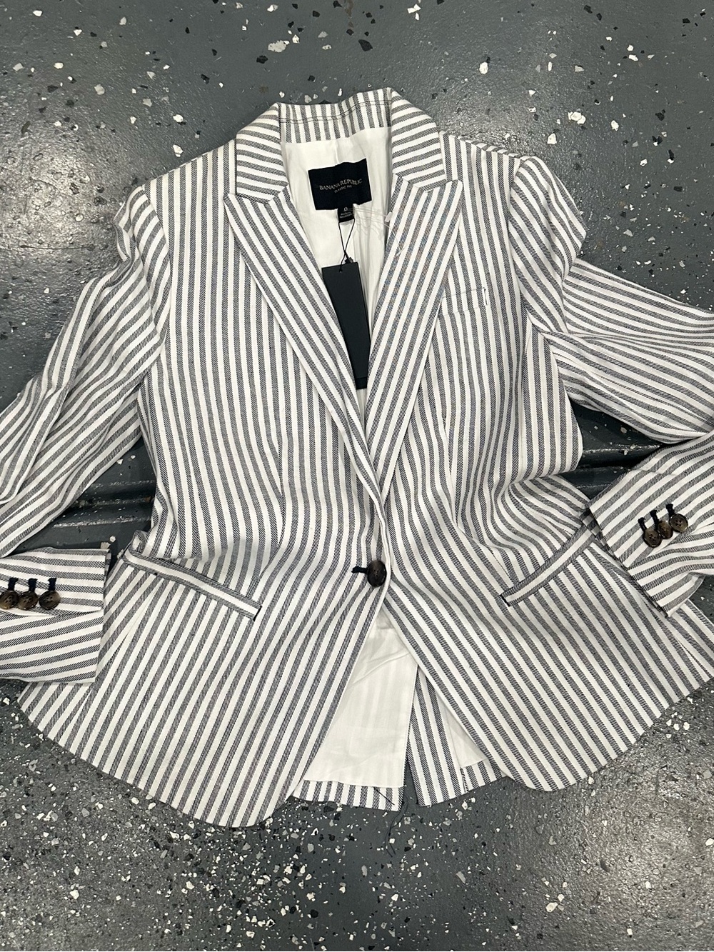 Banana Republic Gray & White Striped Tailored Blazer